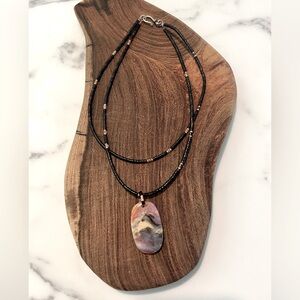 Pink Quartz and Brown Heisei Beaded Choker Style Double Strand Necklace
